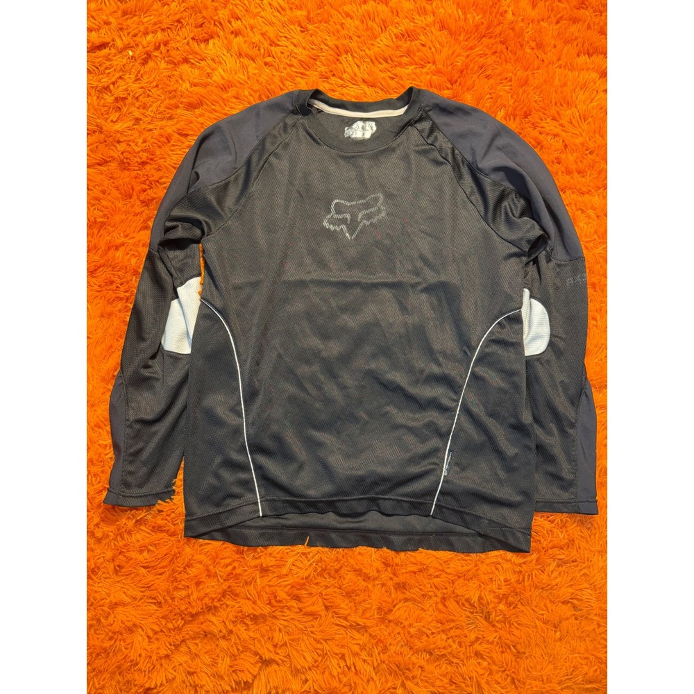 Fox Racing Mens Long Sleeve Motocross Jersey Mesh MTB BMX Shirt Black Grey L